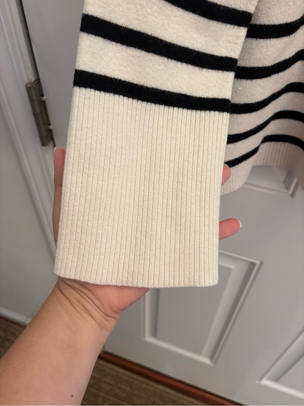 Elie Tahari Black and Cream Striped Sailor Collar Zip Sweater - Picture 2 of 4